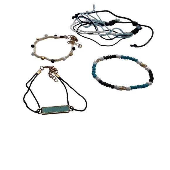 Set Of 5 Adjustable Handmade Beaded & Woven Bracelets With Gold Accents - Picture 8 of 9